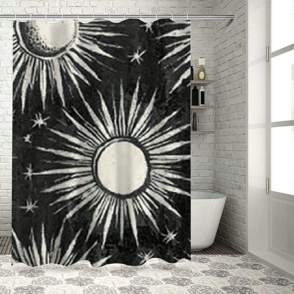Sun Pattern Print Bathroom Shower Curtain