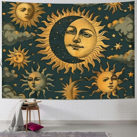 BCIIG Sun Moon Stars Tapestry Wall Hanging Unique Style Graphic Tapestries Home Wall Decor Art for Living Room Bedroom Apartment Farmhouse Dorm 40x30inch