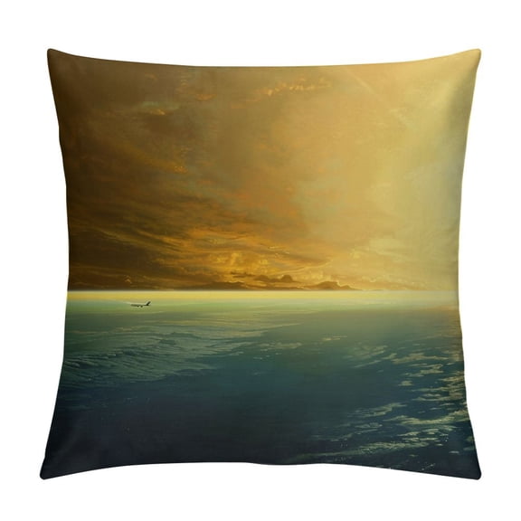 BCIIG Sun Ocean Plane Graphic Decorative Throw Pillow Cover for Home Couch Living Room Bed Sofa, Summer Theme Cushion Case for Car Bedroom 1PC 12x12in
