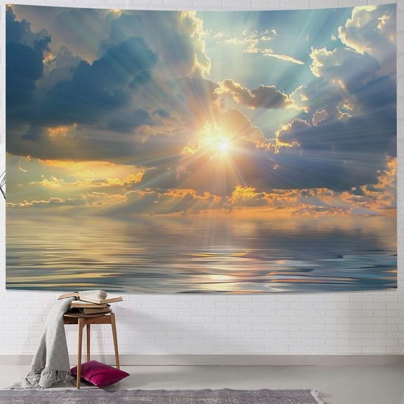 BCIIG Sun Rays Clouds Ocean Tapestry Wall Hanging Unique Style Graphic Tapestries Home Wall Decor Art for Living Room Bedroom Apartment Farmhouse Dorm 60x50inch