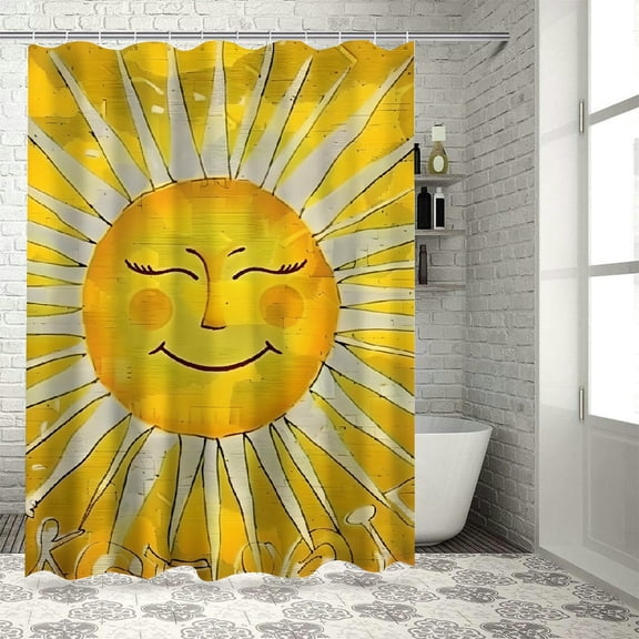 BCIIG Sun Shower Curtain Set 100% Polyester with Hooks for Bathroom 60"x72