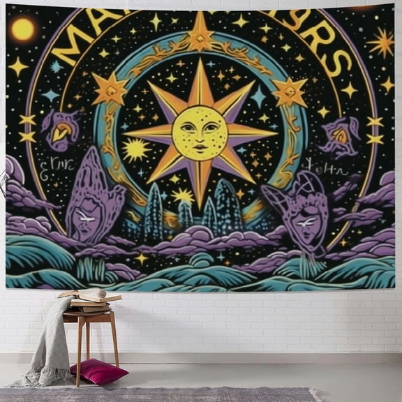BCIIG Sun Stars Psychedelic Art Tapestry Wall Hanging Unique Style Graphic Tapestries Home Wall Decor for Living Room Bedroom Farmhouse Dorm - 4 Sizes Available 40x30inch