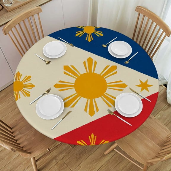 BCIIG Sun Stars Triangle Round Table Cover Stain Resistant Washable Indoor Outdoor Tablecloth Kitchen Dining Wedding Parties Waterproof Fabric 100% Polyester 42-46