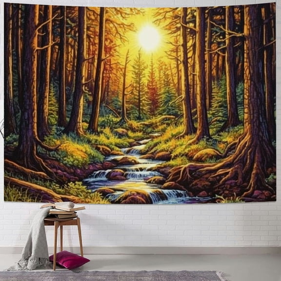 BCIIG Sun Tapestry Trippy Forest Tree Tapestry Vintage Aesthetic Plant Floral Wall Tapestry Mysterious Magic River Tapestry Nature Landscape Tapestry Wall Hanging Decor for Room 40x60inch