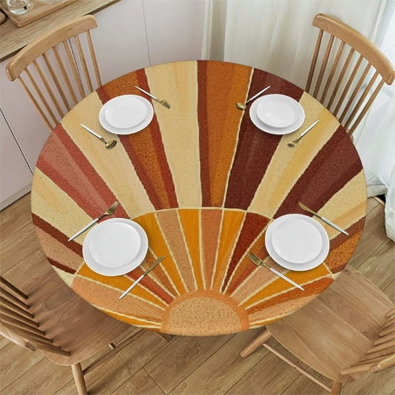 BCIIG Sunburst Art Deco Round Table Cover Stain Resistant Washable Indoor Outdoor Tablecloth Kitchen Dining Wedding Parties Waterproof Fabric 100% Polyester 42-46