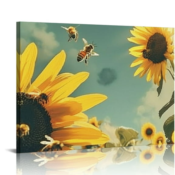 BCIIG Sunflower Bees Sky Wall Decor Canvas Art Prints Set for Living Room Bedroom Home Office, Waterproof Aesthetic Decoration, Wonderful Gift, Easy to Frame 20x16in