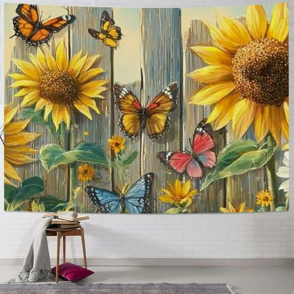 BCIIG Sunflower Butterflies Tapestry Wall Hanging Unique Style Graphic Tapestries Home Decor for Living Room Bedroom Apartment Farmhouse Dorm 40x30inch