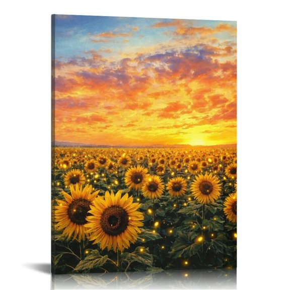 BCIIG Sunflower Field at Sunset  Vertical HD Print Framed Canvas Wall Art, Wall Art,  Vertical HD Print Framed Canvas Wall Art Ready Hang Bedroom Dorm  Living Room