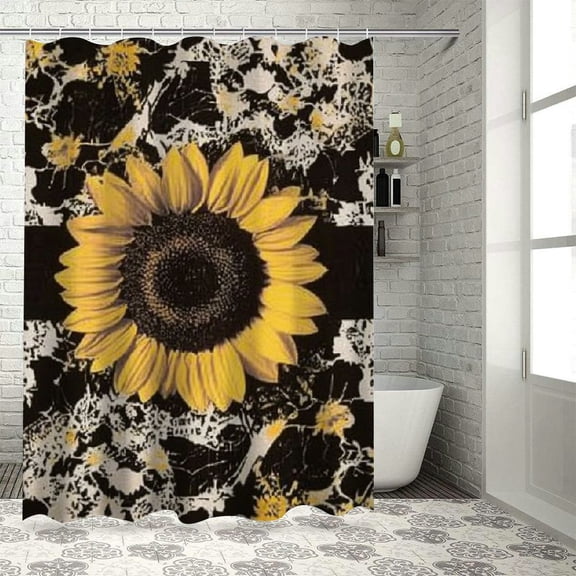 BCIIG Sunflower Lace Black and White Bathroom Decor Set with Hooks, Colorful Luxurious Graphic Print Shower Curtain Set, Multi-Size, Waterproof, Vibrant