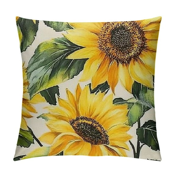 BCIIG Sunflower Leaves Yellow Flowers Graphic Decorative Cushion Throw Pillow Cover for Home Living Room Sofa - Short Plush 1PC 22x22in