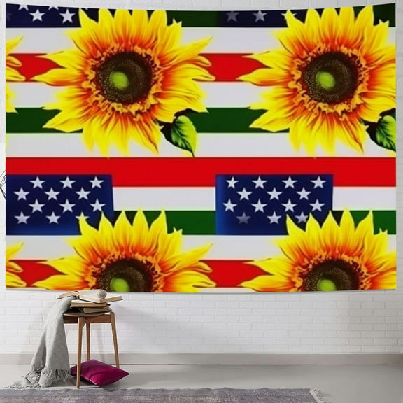 BCIIG Sunflower Tapestry American Flag Wall Blanket Tapestries, Plant Floral Wall Hanging for Kids Teens Girls Sunshine Yellow Home Wall Decor, Small 50x40inch