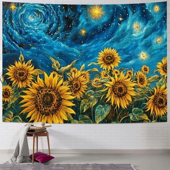 BCIIG Sunflower Tapestry Galaxy Space Tapestry Fall Floral Plants Tapestry Starry Sky Mountain Nature Tapestry Wall Hanging for Living Room 40x30inch