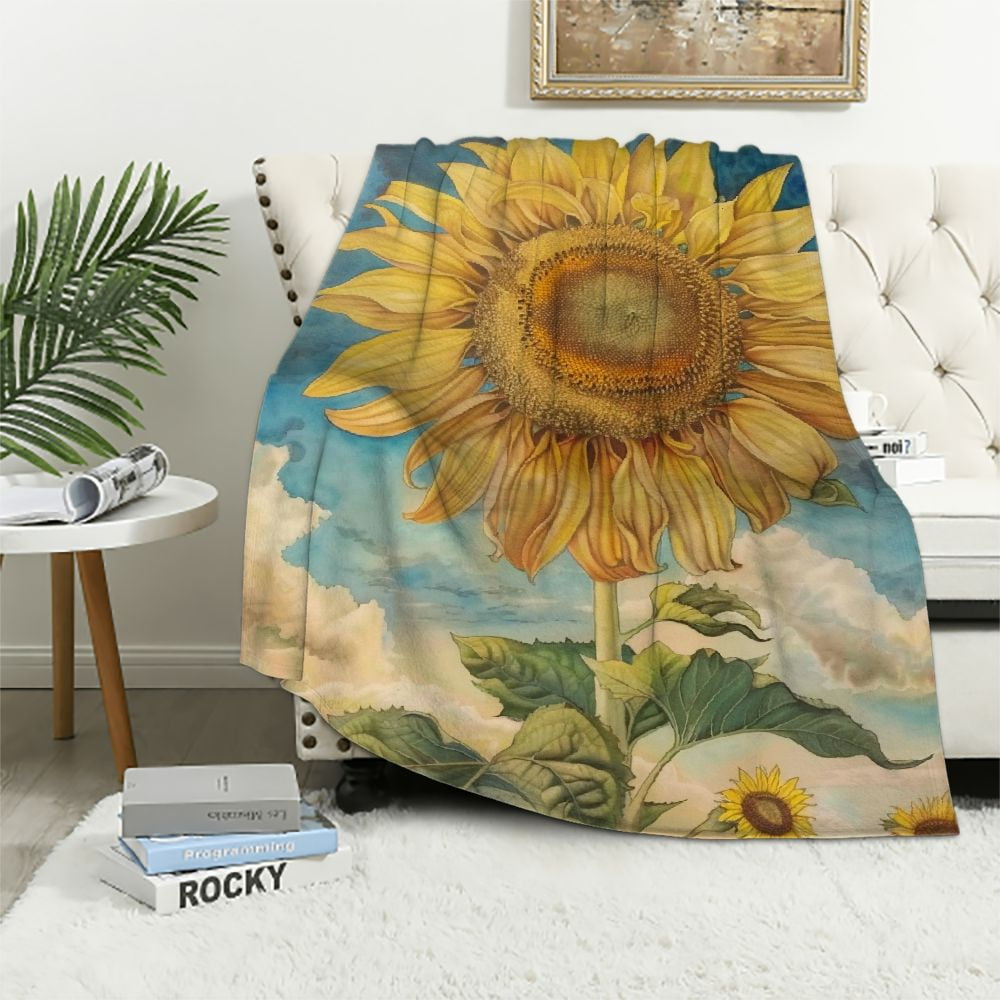 BCIIG Sunflower Watercolor Painting Blanket, Yellow Sunflowers Flannel