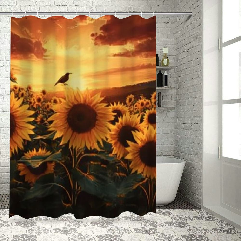 BCIIG Sunflowers Sunset Bird Bathroom Decor Set with Hooks, Colorful