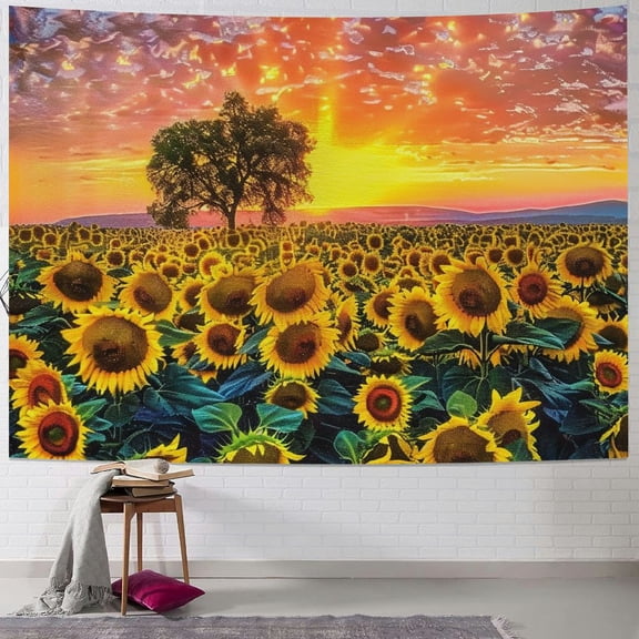 BCIIG Sunflowers Sunset Lone Tree Tapestry Wall Hanging Unique Style Graphic Tapestries Home Wall Decor Art Living Room Bedroom Apartment Farmhouse Dorm 40x30inch