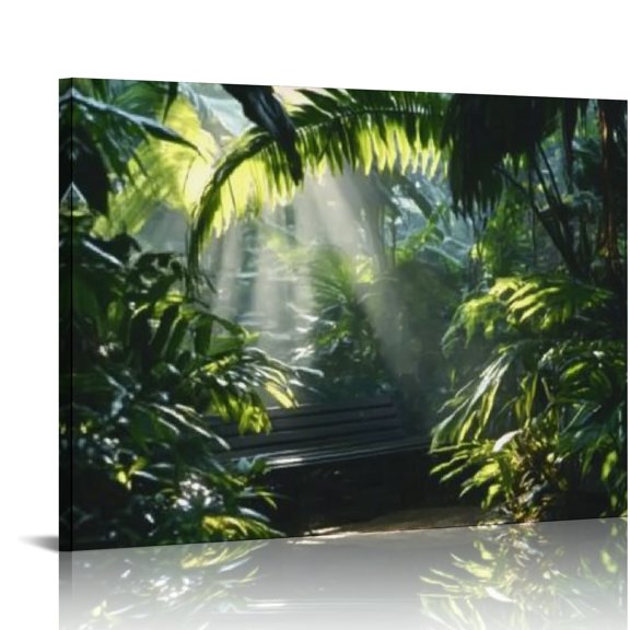 BCIIG Sunlight Trees Bench Canvas Print Wall Art for Home Decor 20x16in
