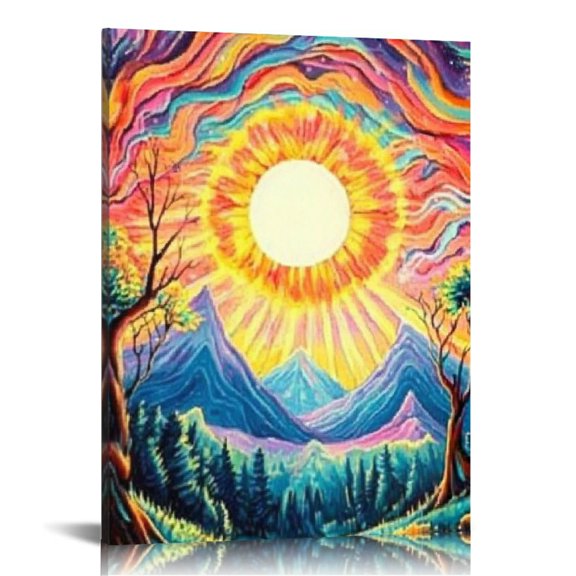 BCIIG Sunlight Trees Psychedelic Canvas Wall Art Home Decor 12x16 in