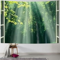 BCIIG Sunny forest tapestry wall hanging, natural green forest trees spring woodland grass window landscape tapestry, forest tapestry decorating living room bedroom 40x30inch