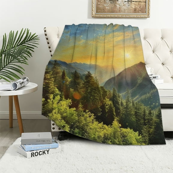 BCIIG Sunrise Trees Mountain Warm Lightweight Soft Fleece Blanket Throw Blanket Sofa Decor Cow Gifts Blanket All Seasons Plush Blankets 40x50in