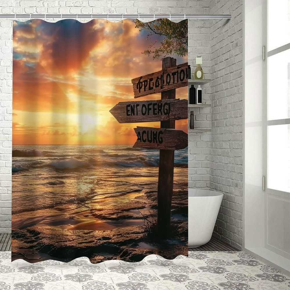 BCIIG Sunset Beach Sign Bathroom Decor Set with Hooks, Colorful