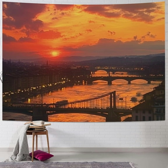 BCIIG Sunset City Bridge Tapestry Wall Hanging Unique Style Graphic Tapestries Home Wall Decor Art for Living Room Bedroom Apartment Farmhouse Dorm 40x30inch