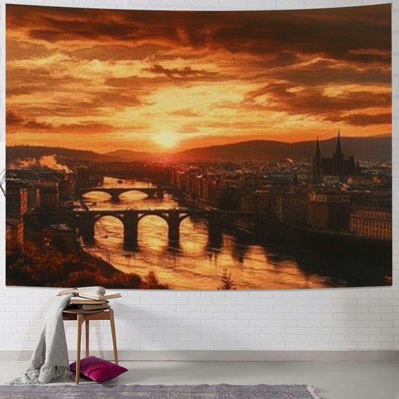 BCIIG Sunset Cityscapes Bridge Tapestry Wall Hanging Unique Art 40x30inch