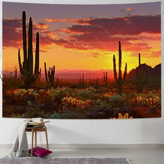 BCIIG Sunset Desert Cactus Tapestry Wall Hanging Home Decor 40x30inch