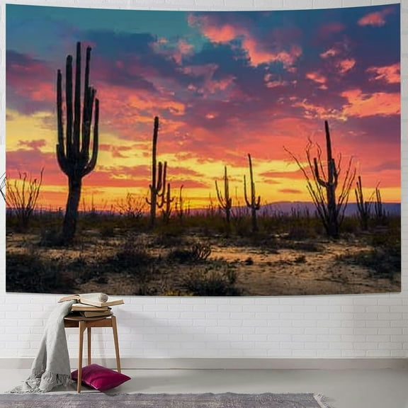 BCIIG Sunset Desert Cactus Tapestry Wall Hanging Home Decor Art 40x30inch