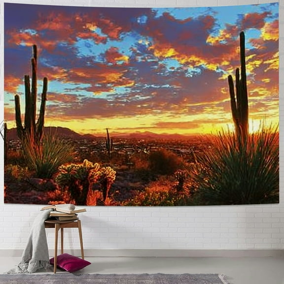 BCIIG Sunset Desert Cactus Tapestry Wall Hanging Home Decor Art 40x30inch
