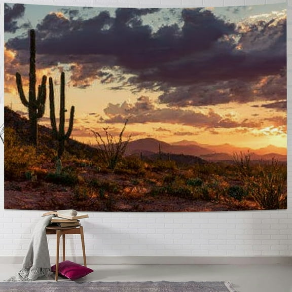 BCIIG Sunset Desert Cactus Tapestry Wall Hanging Home Decor Art 60x50inch