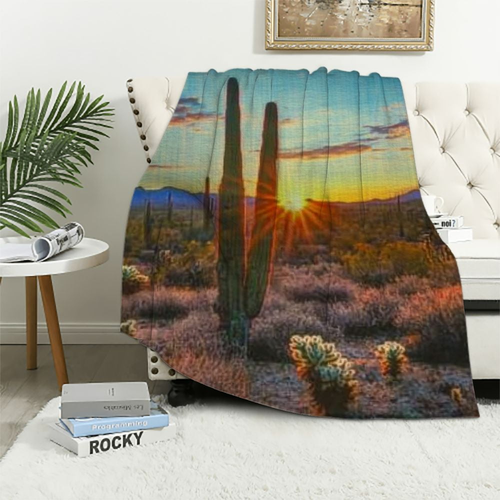 BCIIG Sunset Desert Cactus Warm Lightweight Blanket Soft Fleece Throw