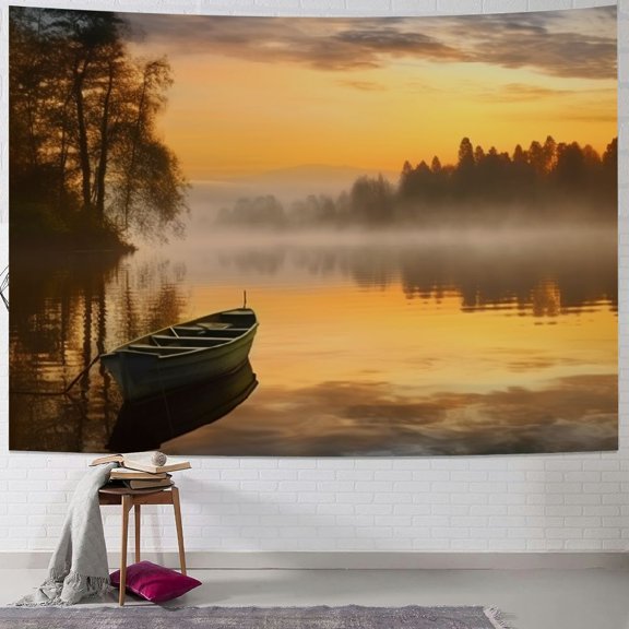 BCIIG Sunset Foggy Sky Trees Tapestry Wall Hanging Unique Style Graphic Tapestries Home Wall Decor Art for Living Room Bedroom Apartment Farmhouse Dorm 40x30inch