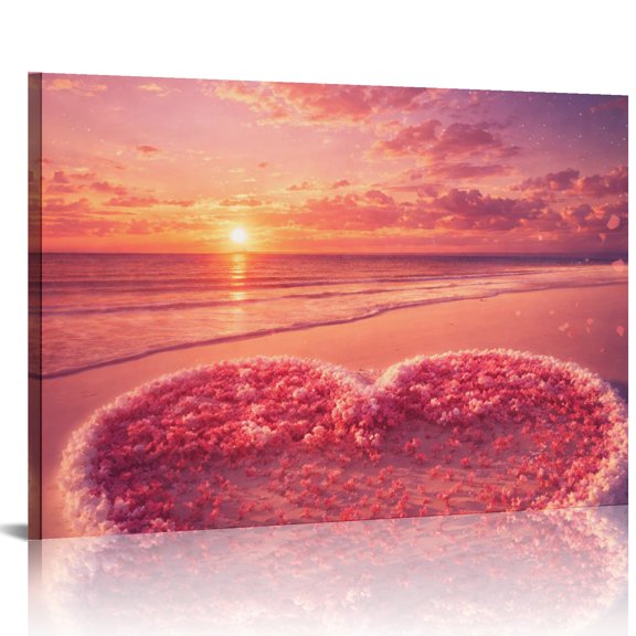 BCIIG Sunset Heart Beach Ready An Excellent Gift Choice, HD Print Framed Canvas Wall Art, Wall Art Suitable For Living Room Bedroom Kitchen Classroom Studio Family