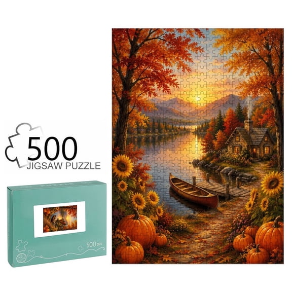 BCIIG Sunset Lake Pumpkin Autumn Forest Landscape Scenery Puzzles for Adults - Jigsaw Puzzles Relaxing Home Decor Family Game Gift for Women Men Puzzle Lovers,