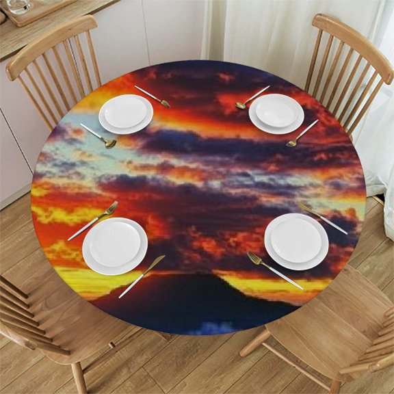 BCIIG Sunset Mountain Clouds Round Tablecloth 100% Polyester Stain-Resistant Washable Indoor Outdoor Tablecloth for Restaurants Weddings Parties Home 31"-35