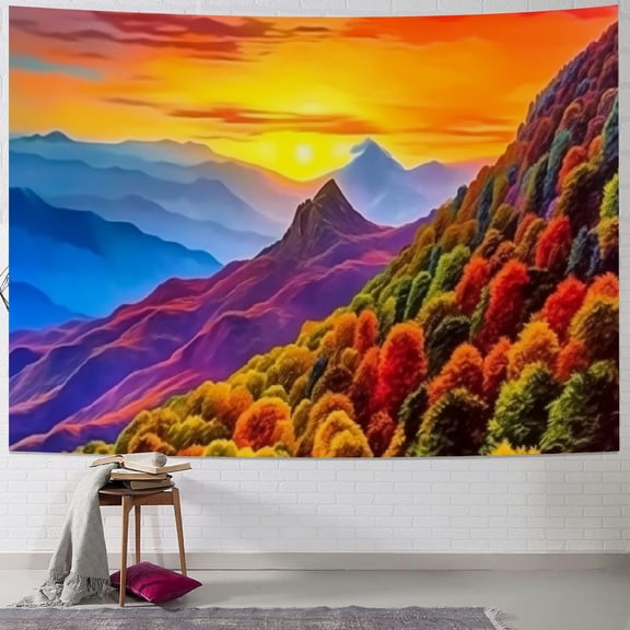 BCIIG Sunset Mountain Tapestry Forest Tree Nature Landscape Tapestry Colorful Sunrise Tapestry Psychedelic Wall Hanging Headboard Tapestry for Bedroom Living Room Home Decor 40x60inch