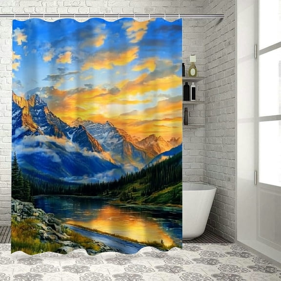 BCIIG Sunset Mountains Bathroom Decoration Set Polyester Cloth Shower Curtain with Hooks 69"x72