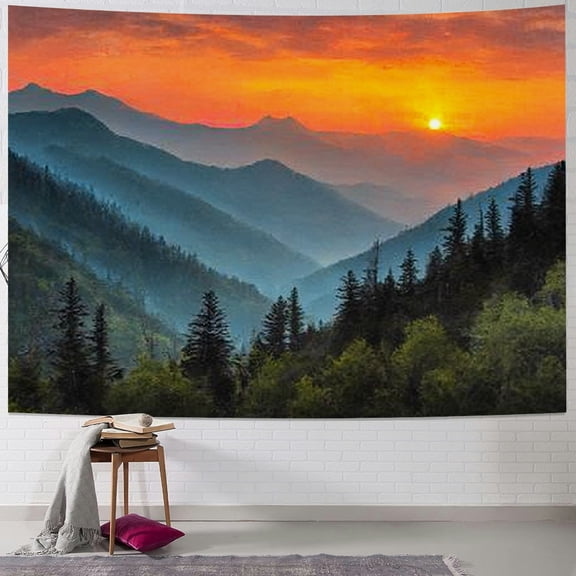 BCIIG Sunset Mountains Trees Tapestry Wall Hanging Home Decor 40x30inch