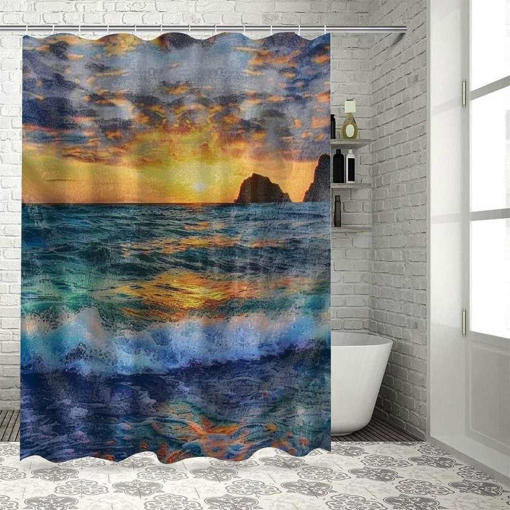BCIIG Sunset Ocean Bathroom Decor Set Colorful Luxurious Graphic Print