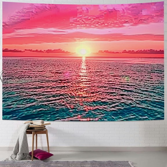 BCIIG Sunset Ocean Pink Sky Tapestry Wall Hanging Unique Style Graphic Tapestries Home Wall Decor Art for Living Room Bedroom Apartment Farmhouse Dorm 40x30inch