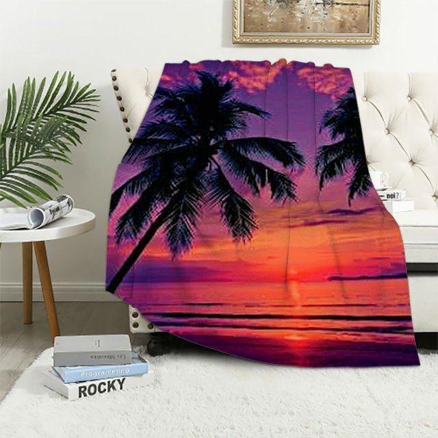BCIIG Sunset Palm Trees Beach Warm Lightweight Blanket Soft Fleece