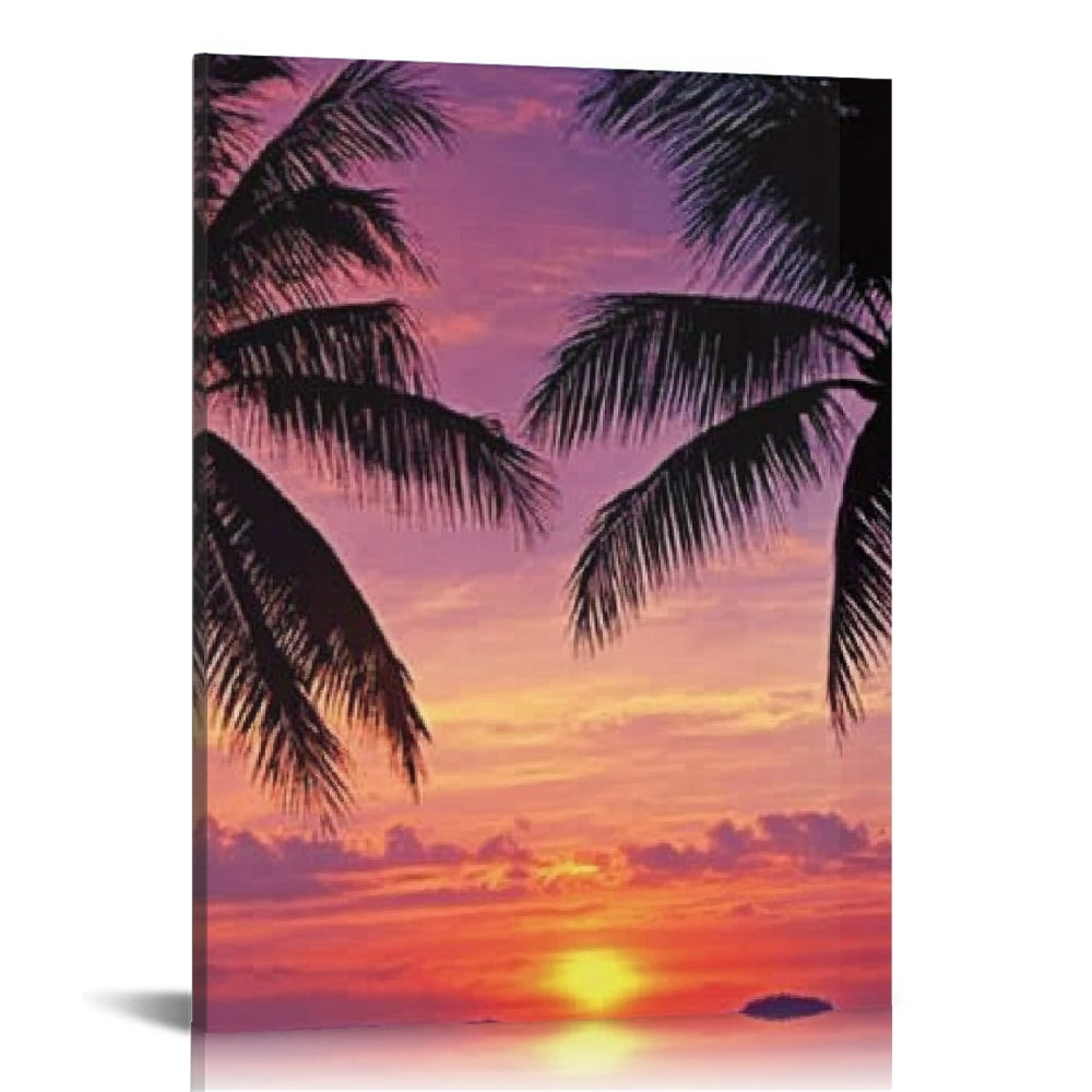 BCIIG Sunset Palm Trees Ocean Canvas Wall Art for Home Decor 12x16 in ...