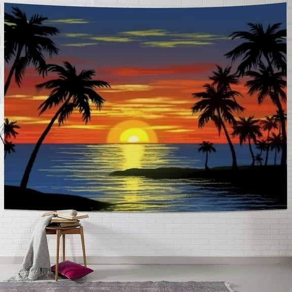 BCIIG Sunset Palm Trees Ocean Tapestry Wall Hanging Home Decor 40x30inch