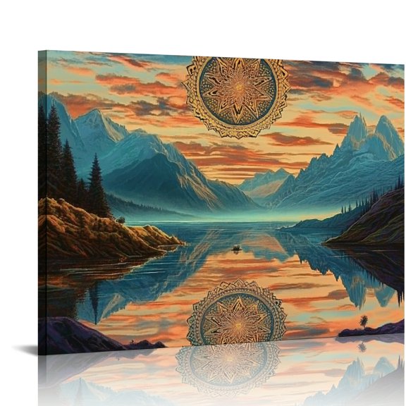 BCIIG Sunset Psychedelic Art Canvas Wall Decor For Home Office 20x16in