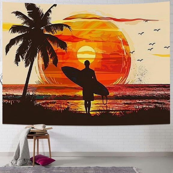 BCIIG Sunset Surfing Tapestry Wall Hanging Unique Style Graphic Tapestries Home Wall Decor Art for Living Room Bedroom Apartment Farmhouse Dorm 50x40inch