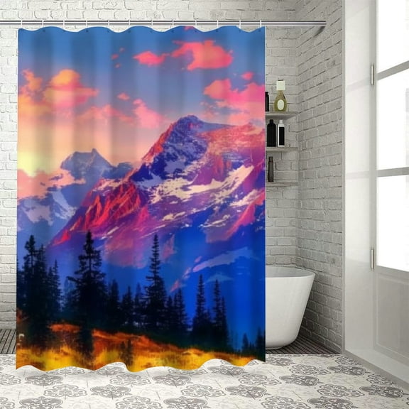 BCIIG Sunset Tree Hill Bathroom Shower Curtain Set with Hook, Colorful Luxury Graphic Calico Bathroom Waterproof Shower Curtain, Bright HD Print