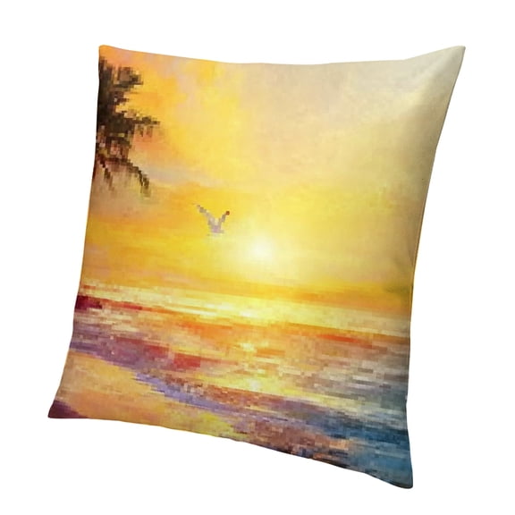 BCIIG Sunset Tropical Beach Palm Tree Short Plush Pillowcase 18x18in