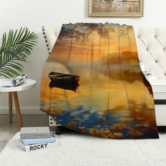 BCIIG Sunset Warm Lightweight Soft Fleece Blanket for All Seasons, Throw Blanket Living Rooms Sofa Decor Cow Gifts Blanket, Super Soft Long-lasting Blanket 40x50in