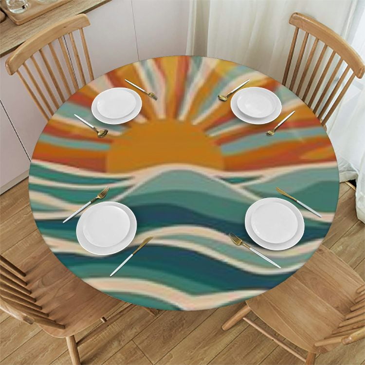 BCIIG Sunset Waves Bird Round Table Cover Stain Resistant Washable ...