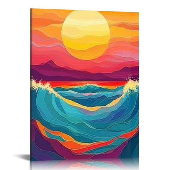 BCIIG Sunset Waves Canvas Wall Art for Living Room Bedroom Office 16x20 in